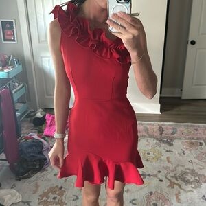 One shoulder red fun dress!